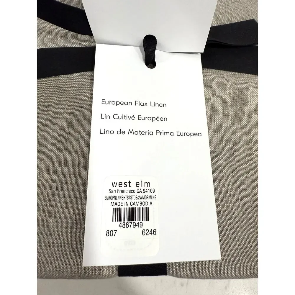 West Elm European Flax Linen Pillowcases Standard Set 2 Gray Minimal SOFT